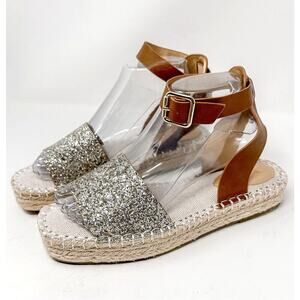 NEW H&M Platform Espadrilles Sparkling Sandals Brown Cream US Size 8 Size 39